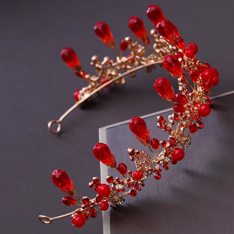 Красный горный хрусталь головная повязка тиара имитация жемчуга Модные Корона