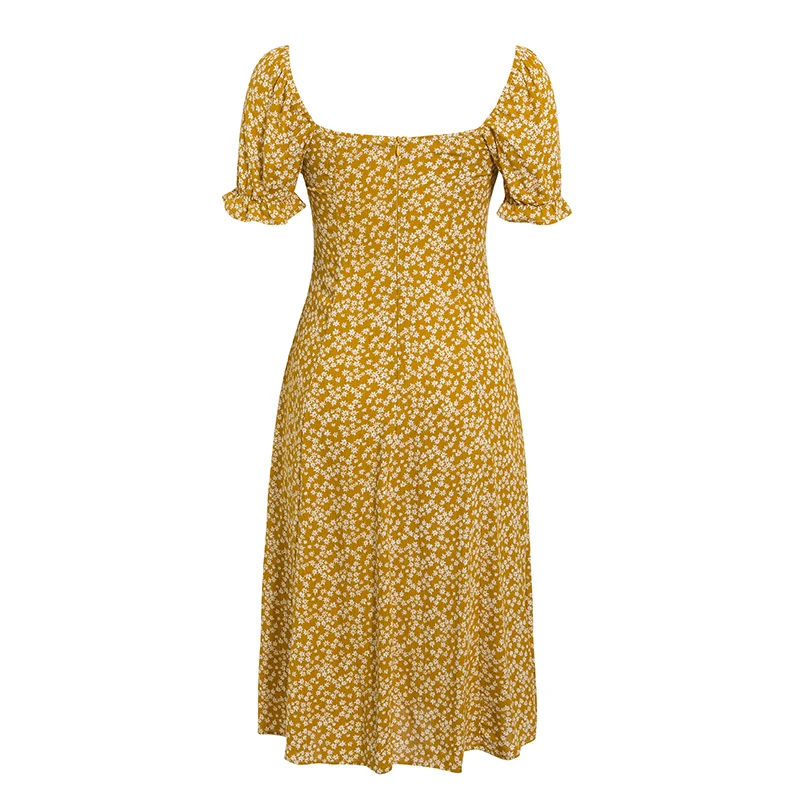 BeAvant повседневное летнее женское платье-миди с цветочным рисунком с коротким рукавом богемные платья пляжные женские квадратные винтажные платья Vestidos - Цвет: Цвет: желтый