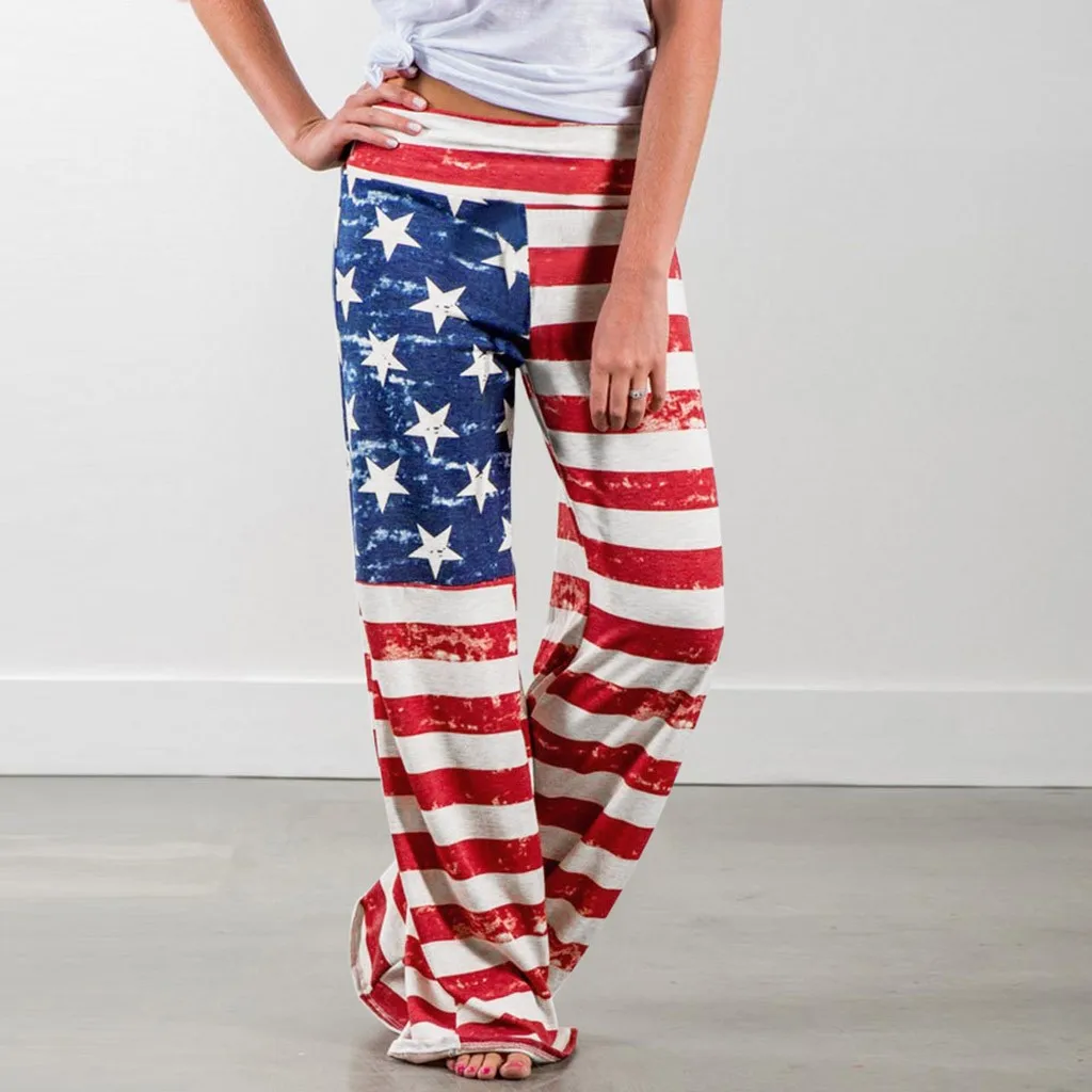 American Flag Print Palazzo Joggers Women's Pants Female Sports For Women Trousers Wide Leg Pant High Waist Trousers#3 | Женская