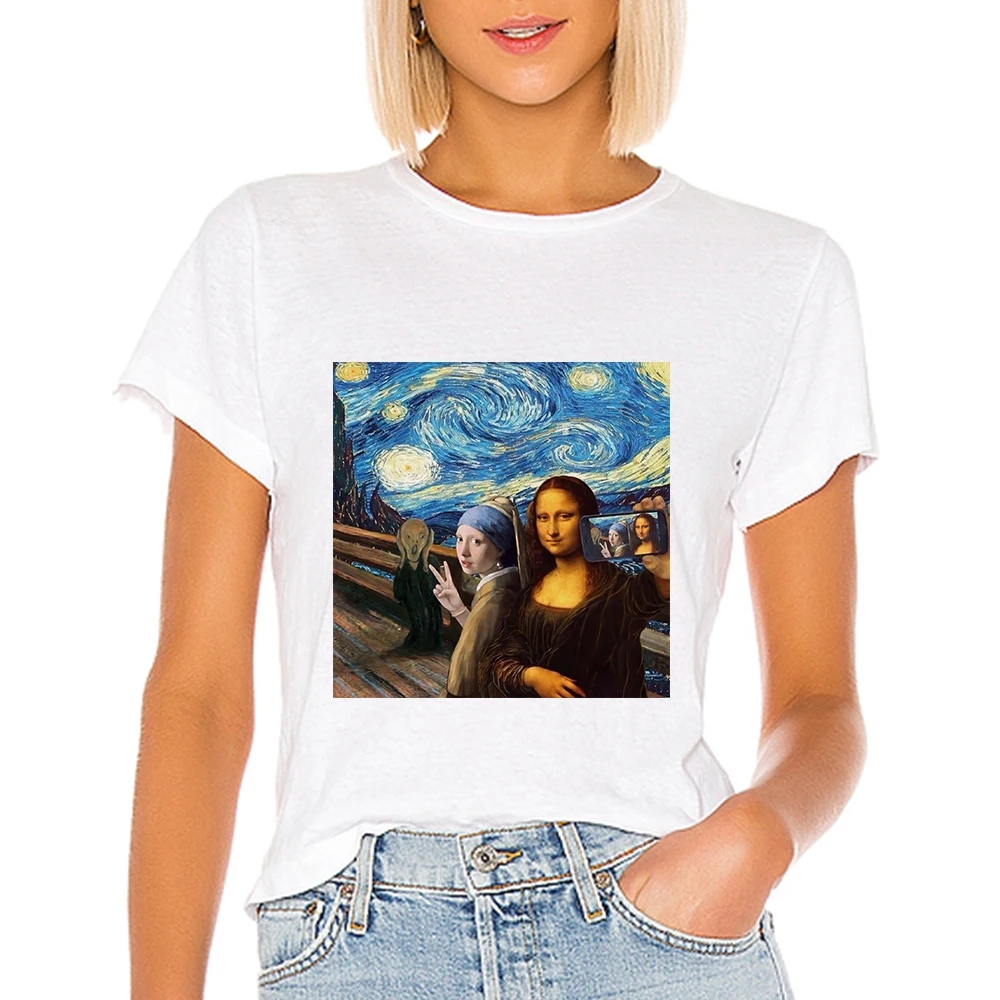 

New T-shirt Female Mona Lisa T shirt Women Loose ropa mujer Casual Women's shirt Round Collar Versatile Spring Summer Tshirt
