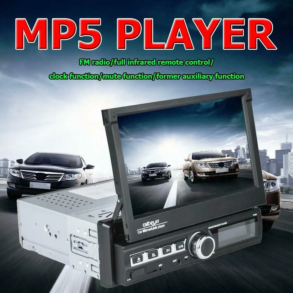 

1Din 7 inch Retractable Screen AUX USB Radio Receiver In Dash Head Unit Bluetooth Car Stereo MP5 Player