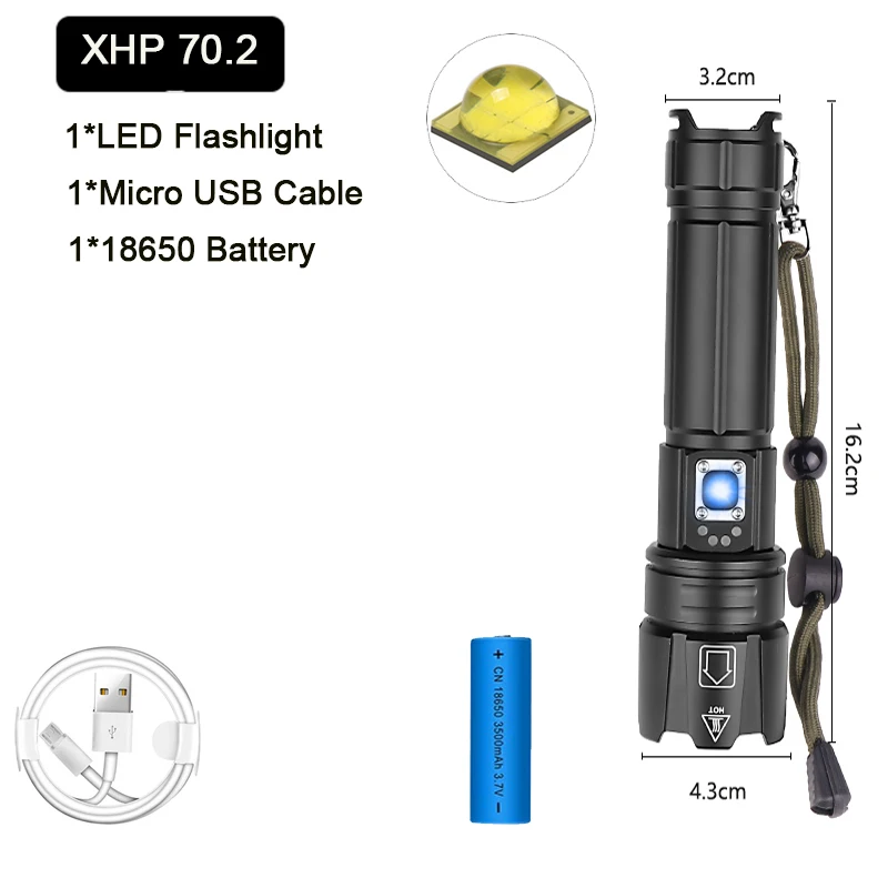 Супер мощный XHP70.2 светодиодный фонарик 26650 фонарики XLamp XHP50 USB Перезаряжаемый тактический фонарь 18650 Zoom факел - Испускаемый цвет: Package F