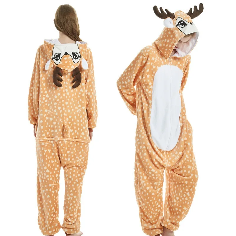 Зимняя Пижама с животным, несъемная шапка, домашняя одежда, кигуруми, единорог, пижамные комплекты для женщин, пижама с единорогом, ночная рубашка, одежда для сна - Цвет: Long-horned deer