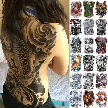 

48*35 cm large tattoo stickers 2018 new designs fish wolf buddha waterproof temporary flash tattoos full back chest body for men