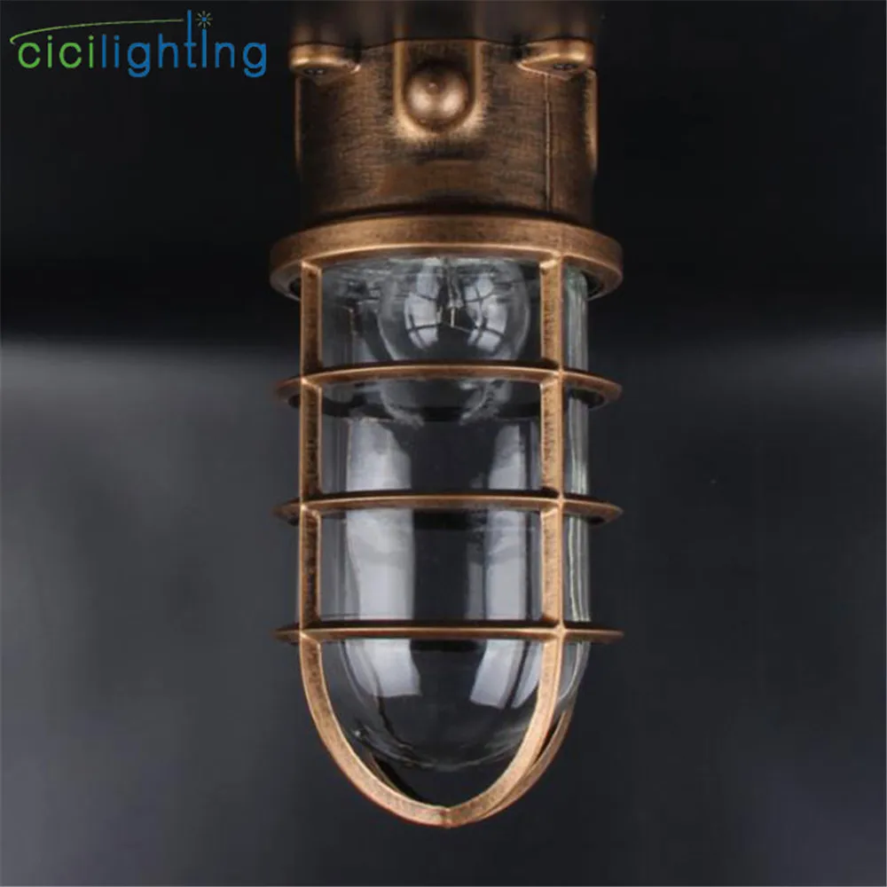 Vintage Waterproof E27 Ceiling Lamp with Clear Glass Jar Shade for Bathroom Kitchen Outdoor Caged Ceiling Mount Bulkhead Lights 4