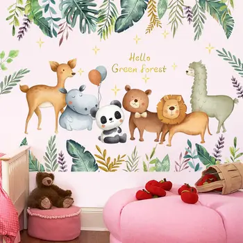 

3D Wall Stickers Forest Watercolor Animals Cartoon Creative Self-adhesive Kids Room Decoration Kindergarten Layout Wallpaper