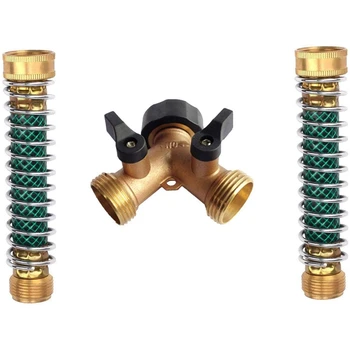 

All Metal Body Garden Hose Splitter Brass Twin Shut Off Valve with 3/4 Inch Y Connector,2-Way Valve with Kink-Free Hose Water Sp