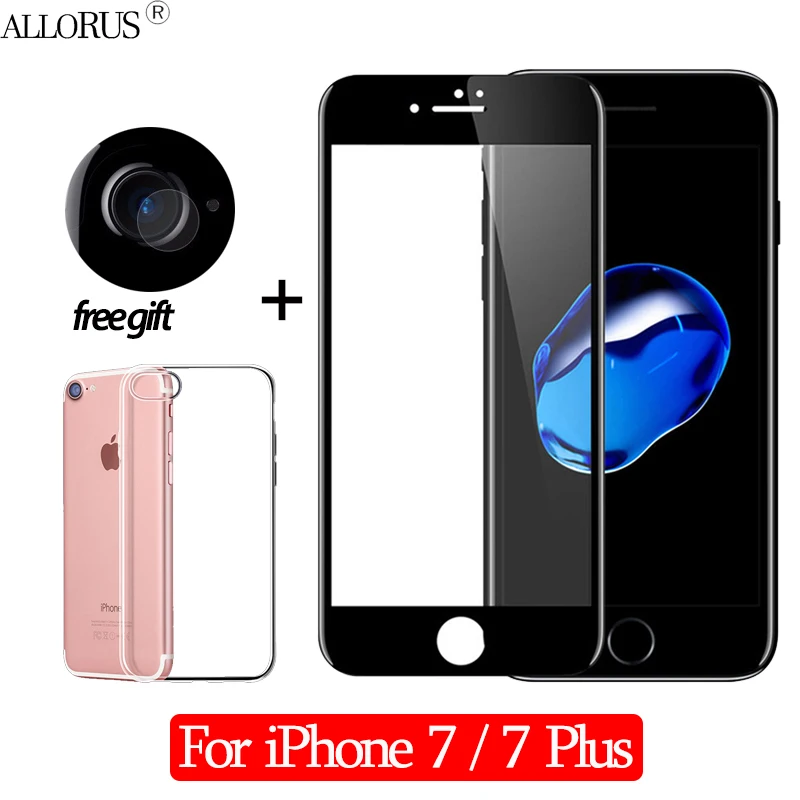 

New 2.5D 3-in-1 Case + Camera Tempered Glass For iPhone 7 Screen Protector For iPhone 7 Plus Full cover Glass For iPhone 7