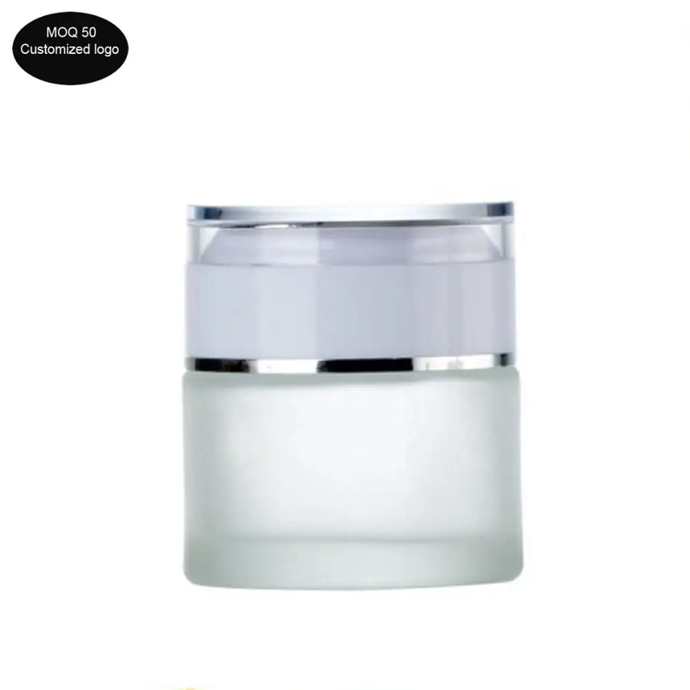 

20g 30g 50g 1oz Acrylic matte white/gold/silver glass cosmetic containers cream jar,Frosted glass bottle for cosmetic packaging