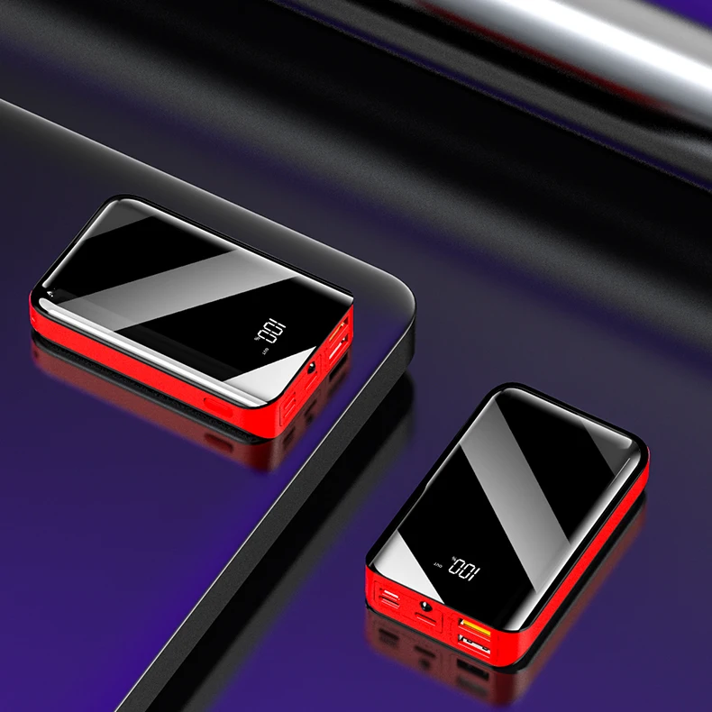 Полноэкранный мини внешний аккумулятор, водонепроницаемый, 10000 мА/ч, для всех смартфонов, аккумулятор, внешний аккумулятор, быстрая зарядка, внешний аккумулятор, двойной USB - Цвет: Красный