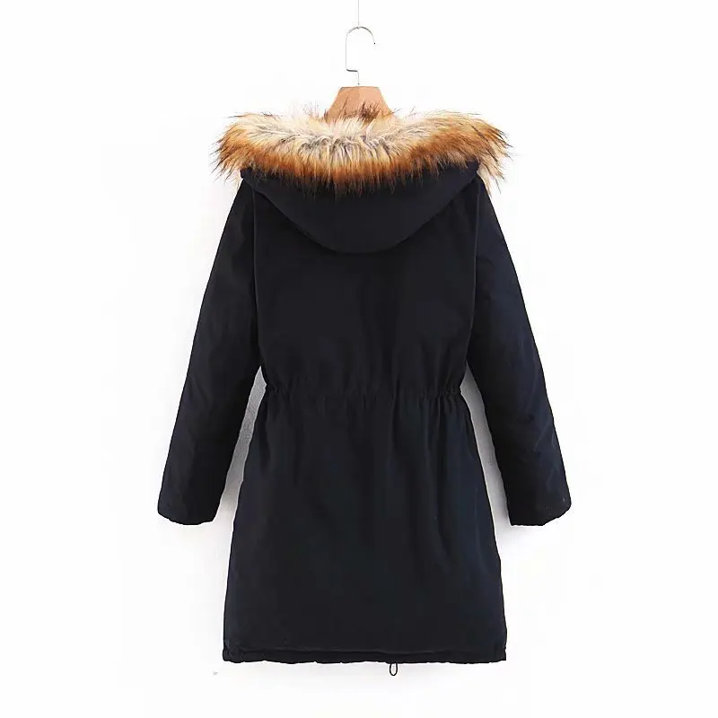 

2018 Autumn And Winter New Style Fur Collar Hooded Drawstring Cotton Overcoat Women's D895