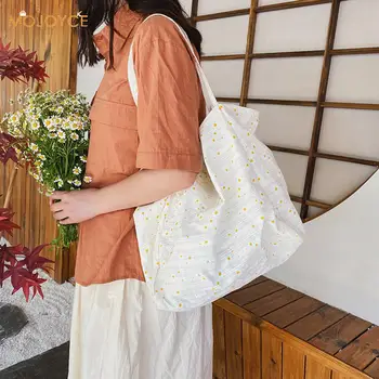 

Women Casual Canvas Handbag Classic Texture Delicate Creative Design Chic Purse Ladies Daisy Flower Totes Travel Shoulder Bag