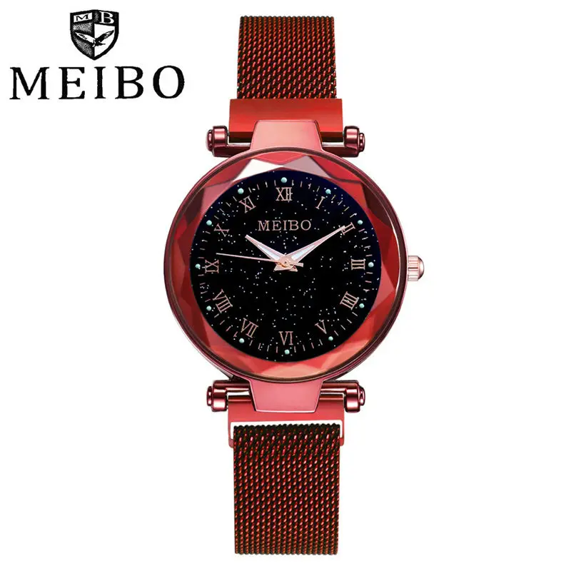 Женские часы Strarry Sky с ночным светом, кварцевые розовые, золотые, женские часы Roma Dial из нержавеющей стали, сетчатые женские часы-браслет