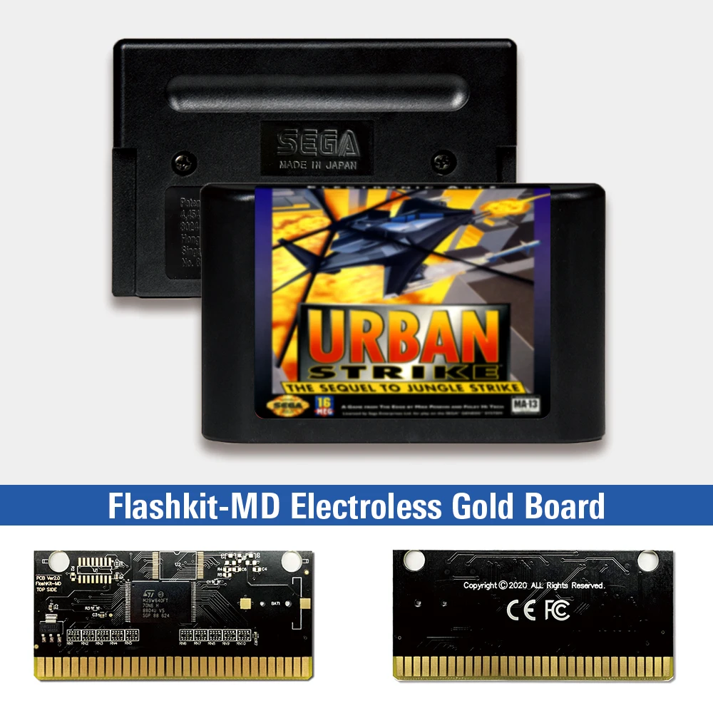 Urban strike - EUR Label Flashkit MD Electroless Gold PCB Card for Sega Genesis Megadrive Video Game Console | Электроника