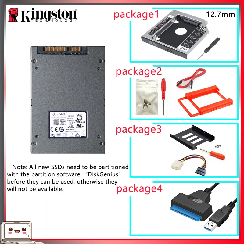 SSD накопитель Kingston на 240 ГБ 2 5 дюйма с адаптером|kingston ssd|240gb ssdssd for pc |