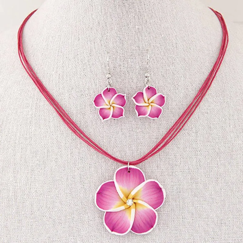 Retro Style Multilayer Wax Rope Necklace Colorful Flowers Pendant Earrings Set Women Jewelry | Украшения и аксессуары