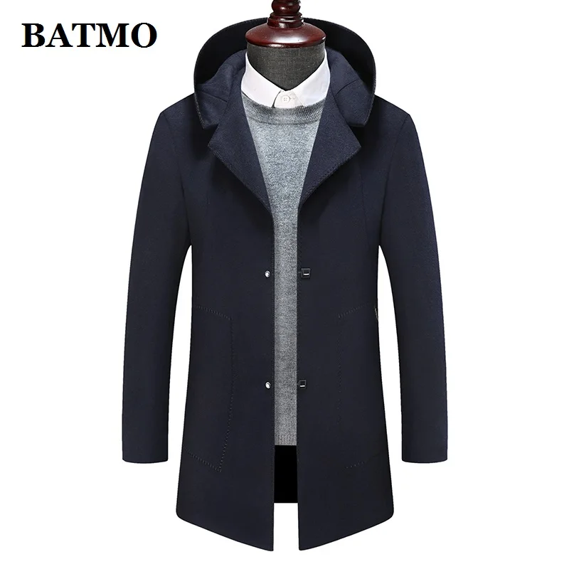 BATMO new arrival high quality wool hooded jackets men,men's wool trench coat,plus-size M-8XL 1988