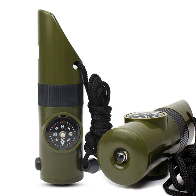 

Outdoor Survival Supplies 7-in-1 Whistle Multifunctional Portable Emergency Compass Magnifier Flashlight Thermometer EDC Tool