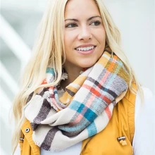 Зимний шикарный вязаный тартан плед бесконечность шарф шаль Женская Бандана с петлей дизайнер красный буйвол акриловая сетка в клетку снуд шарфы