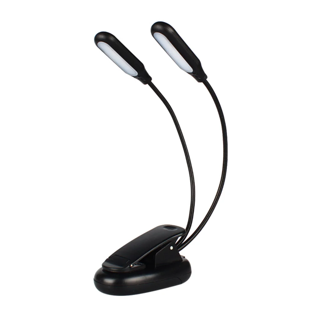 

10 LED Bedroom Clip On Adjustable Gooseneck Desk Lamp Stand Travel Convenient Reading Light Eye Caring USB Charging Dual Arms