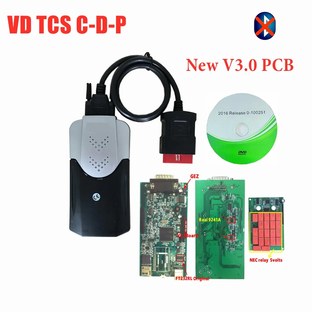 V3.0 зеленый pcb черный VD TCS C-D-P для Autocoms,00 keygen с bluetooth obd obd2 автомобили Грузовики диагностический инструмент+ 8 шт. автомобильные кабели - Цвет: without bluetooth