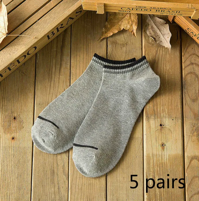 grey socks Большие размеры, 5 пар/лот, мужские хлопковые носки, мужские деловые повседневные короткие носки-тапочки, белые, черные, серые, без шоу, мужские подарки, дешево - Цвет: grey socks