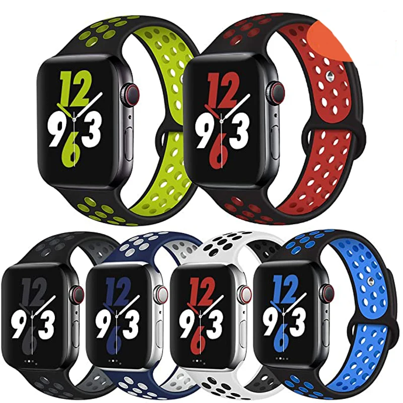 

For Iwatch 3 2 1 38mm 42mm Accessories Breathable Silicone Sports Band for Apple Watch 5 4 band 44MM 40MM rubber strap bands