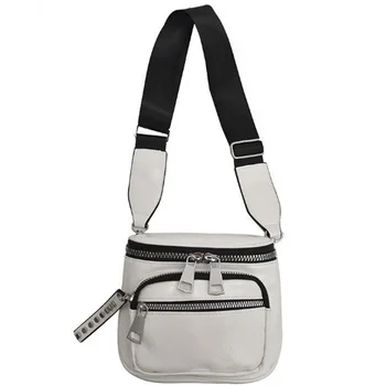 

New Korean Fashion Solid Color Shoulder Messenger Bag Wide Shoulder Strap Bucket Handbag White