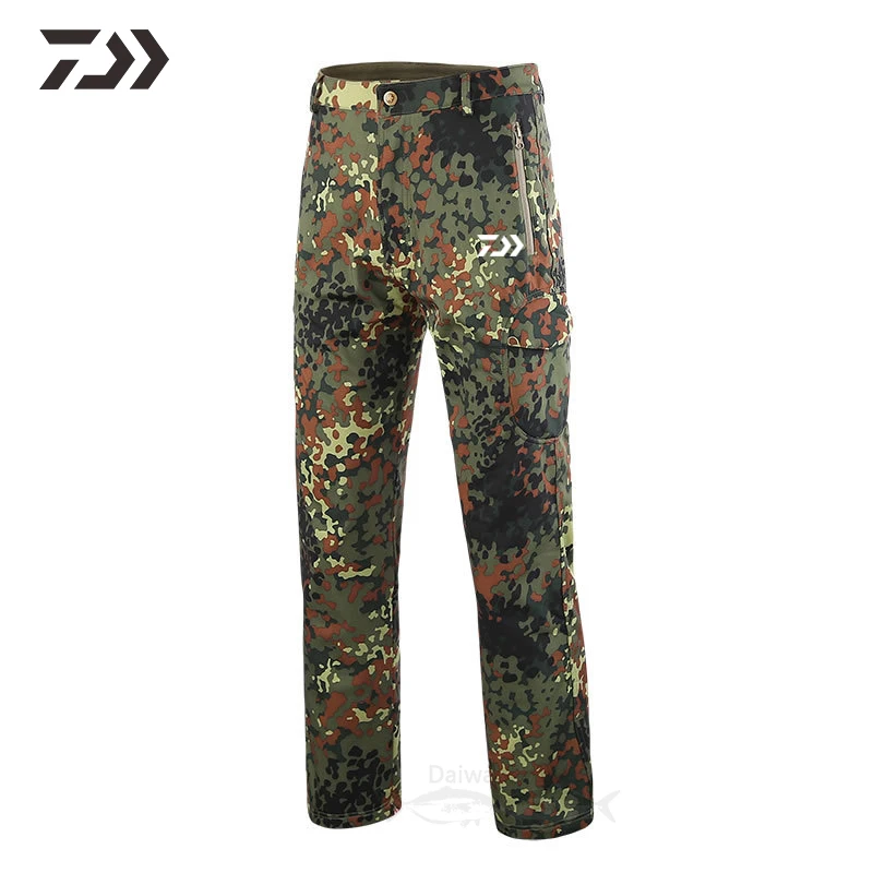 Daiwa камуфляжные штаны, термо мульти-карманные тактические штаны, мужские водонепроницаемые Походные штаны для рыбалки, мужские уличные охотничьи штаны