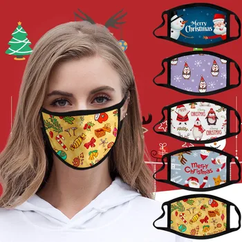 

5PCS Printed Christmas Women Men Mouth Mask Breathable Cycling Mask Mouth-muffle Face Shield Facial Mask Respirator Masques