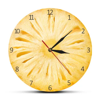 

Fruit Slice Pineapple Printed Wall Clock Creative Clock Relojes De Pared Bromeliad Ananas Round Watch Wall Kitchen reloj pared