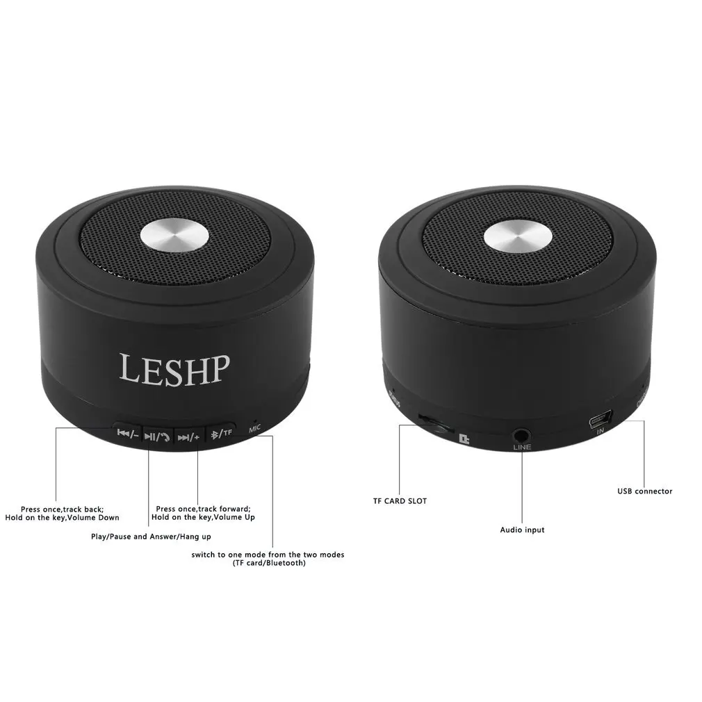 LESHP мини портативные беспроводные 3,0 колонки 3 Вт 5 VUSB/DC зарядный порт встроенный микрофон и светодиодный свет для сотовых телефонов компьютеров