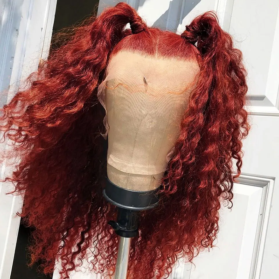 13*4 Омбре 99J цвет вьющиеся передние человеческие волосы парики волосы remy парик для черных женщин предварительно выщипанные отбеленные узлы