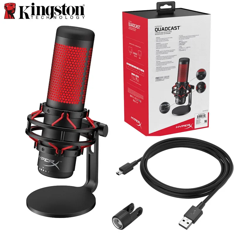  Kingston HyperX QuadCast Gaming Microfone Professional Computer Microphone Live Migrofono Detachabl