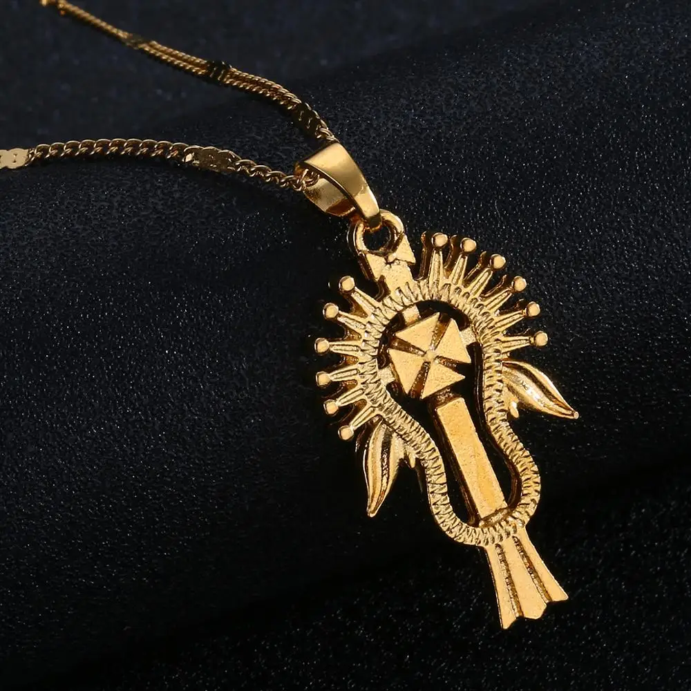 Эфиопийское модное ожерелье с подвеской крестом золотого цвета Coptic Cross Chian