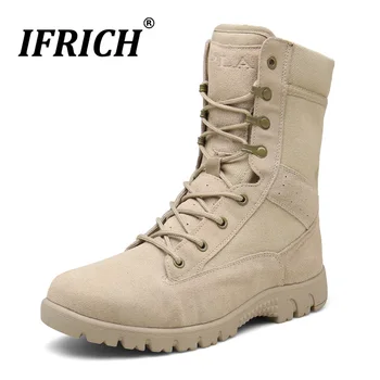 

Men's Light Assault Boots Leather Military Work Boots for Man Desert Hunting Jungle Hiking Trekking Outdoor Training Sneaker Men