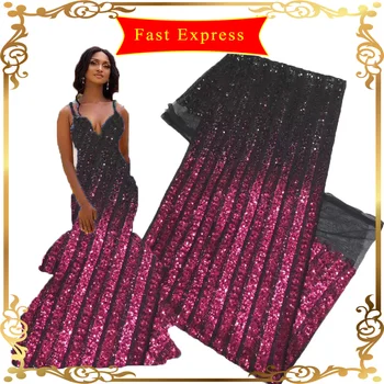 

African Fabrics Gradient Sequins Lace 5 Yards Nigerian Lace Gold High quality Embroidery Swiss voile lace in switzerland 2020