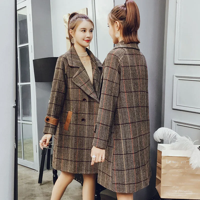 

Photo Shoot 2019 Autumn And Winter New Style Large Size Dress Woolen Jacket Tibetan Meat Plaid Woolen Overcoat