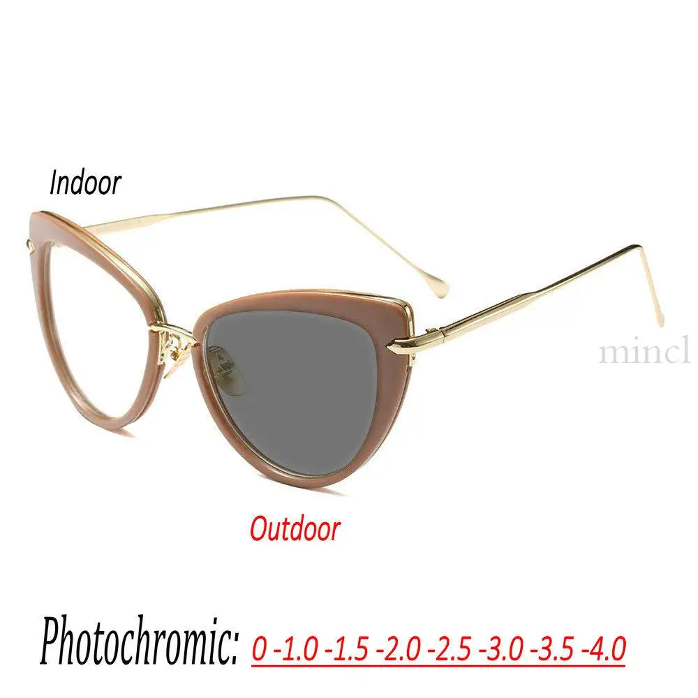 

MINCL/Female Myopia Sun Photochromic Cat Glasses 2019 New Fashion Retro Full Frame Nearsighted Glasses Uv400 with Box NX