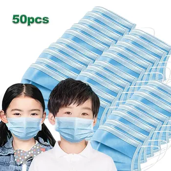 

50pcs Face Mask for Kids Protective Mask Three-layer Dust-proof Anti germ and Flu-proof Mask with Melt-blown Cloth Breathable