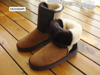 

New Australian sheepskin and fur women's snow boots in 2019, 100% pure wool women's mid-barrel shoes, two colors, free delivery