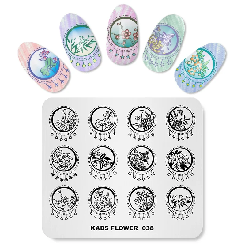 KADS Flower 038 Nail Stamping Plates Flower Theme Chinese Style Nail Art Stamper Lotus Bamboo Plum Blossom Template Stencil 3