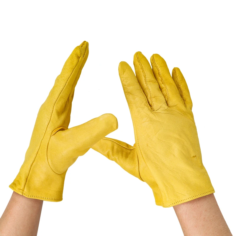 QIANGLEAF 3pcs New Yellow Work Drivers Gloves Gardening Household Work Cowhide Leather Safety Working Glove Men&Women 130NP