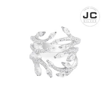 

New Fashion Charms Silver 925 Original Engraving,Silver Festival Leaf Open Ring For Women With Mono Logo Glamour Zircon Jewelry