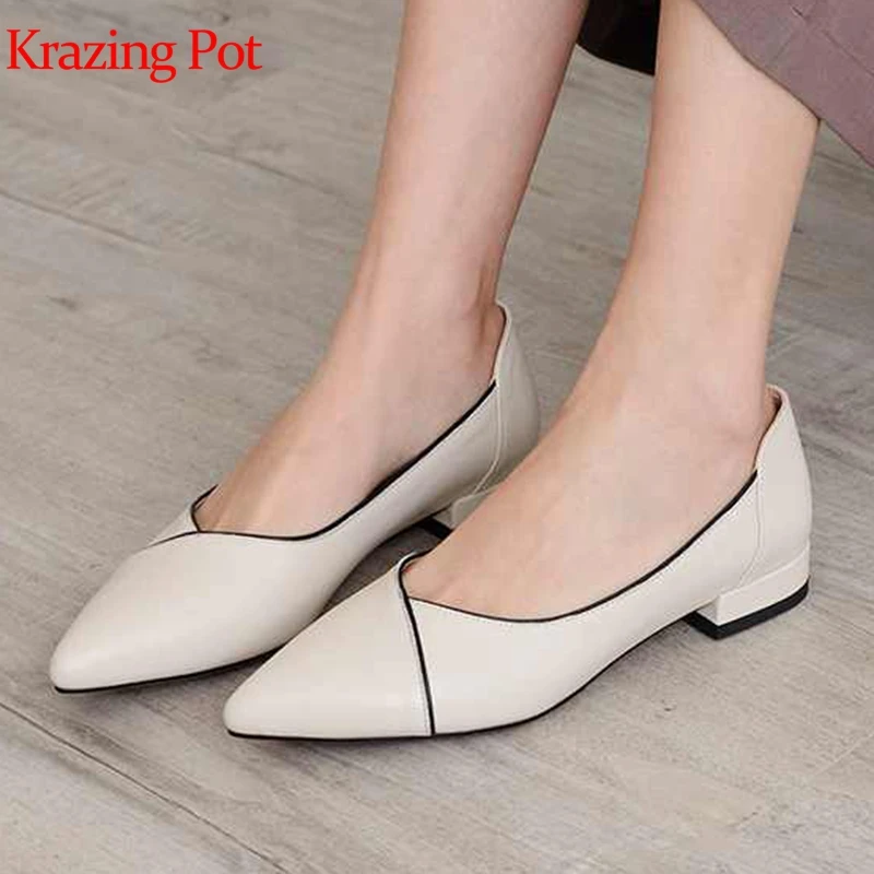 

Krazing Pot cow leather basic clothing design low heels pointed toe European art designer preppy style career Spring pumps L69