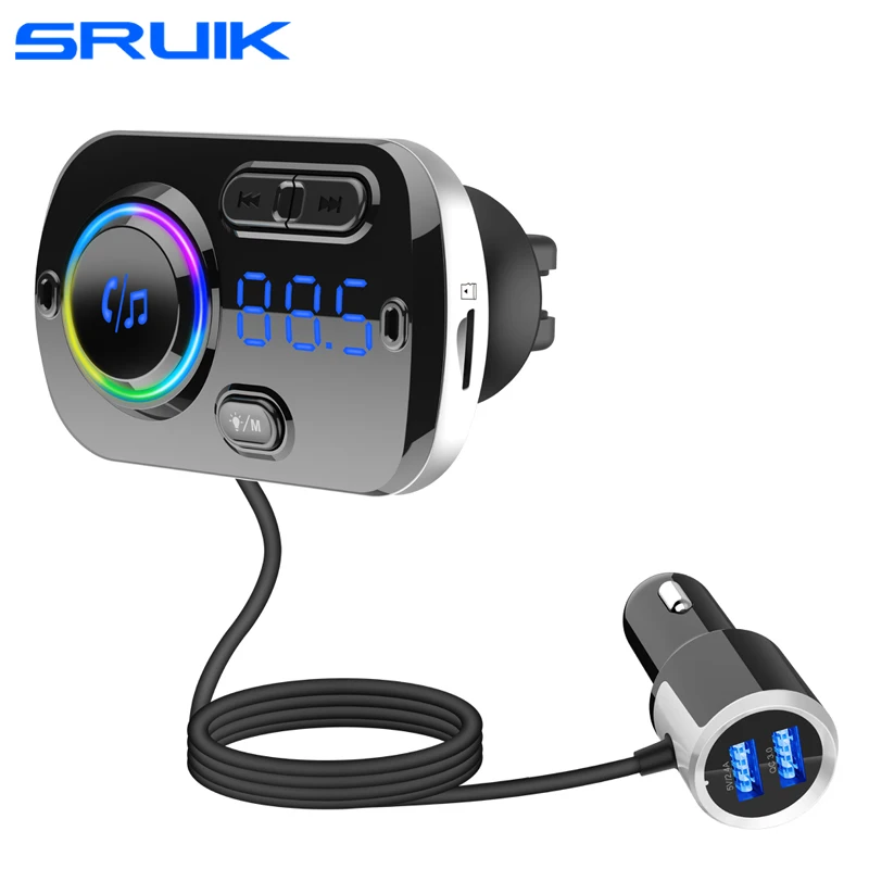 Tanie SRUIK samochodowy nadajnik FM Bluetooth 5.0 modulator FM USB samochodowy zestaw ładujący głośnomówiący wywołanie odtwarzacz muzyczny Night Vision LED Light