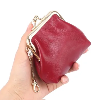 

New ladies retro leather coin purse key case solid color cowhide large capacity coin bag lipstick card banknote storage bag