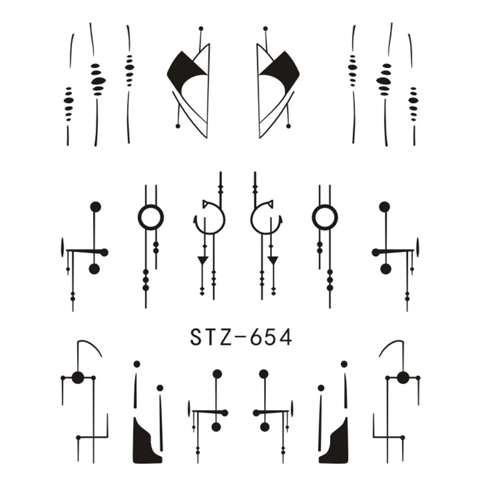 1 шт., геометрические узоры, черно-белые наклейки для ногтей, слайдеры, Переводные картинки, водяные наклейки, наклейки для маникюра, украшения для ногтей, BESTZ498-1 - Цвет: STZ654