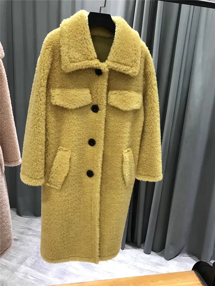 Зимнее женское пальто из овечьей шерсти, модное длинное пальто с отложным воротником, Женское пальто из шерсти