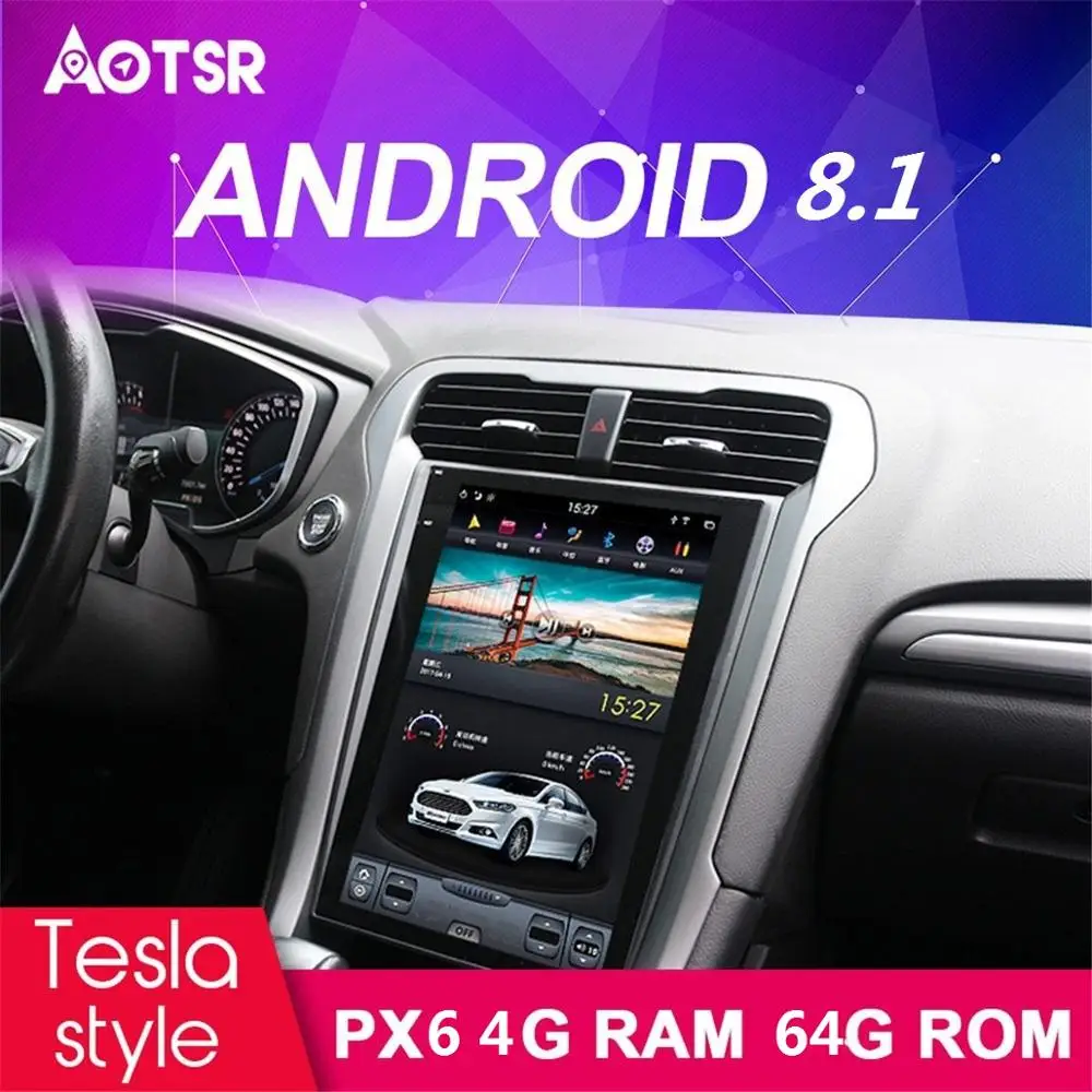 Discount PX6 4GB RAM Tesla style Android 8.1 Car GPS Navigation For Ford Mondeo Fusion MK5 2013+ head unit multimedia radio tape recorder 2